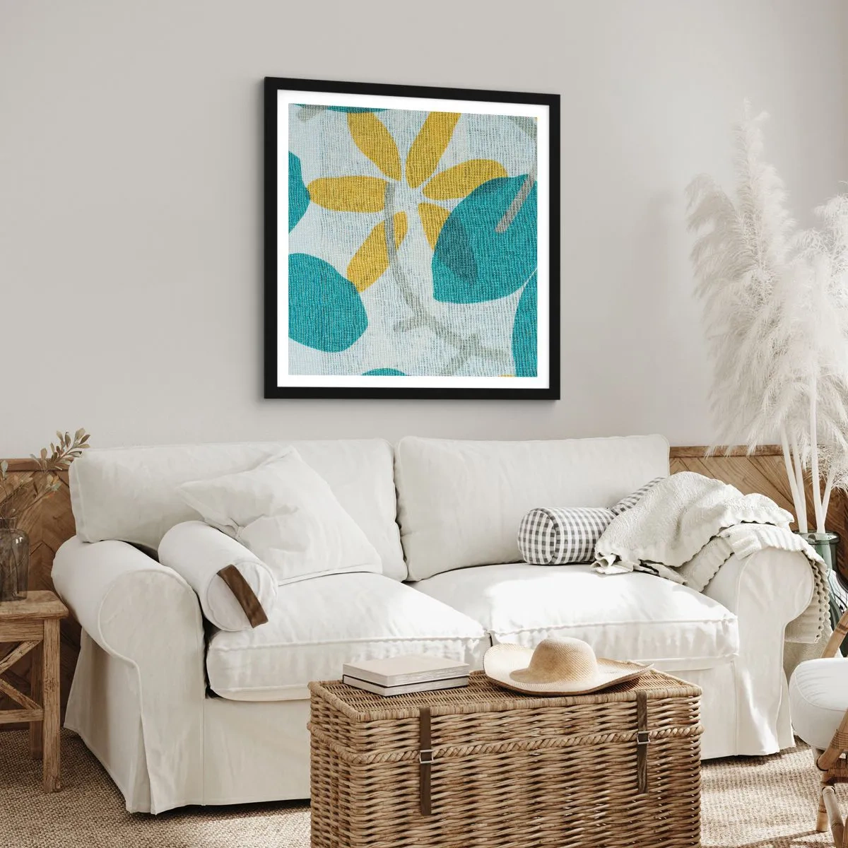 Poster în ramă neagră - Printre frunzele de azur - 60x60 cm