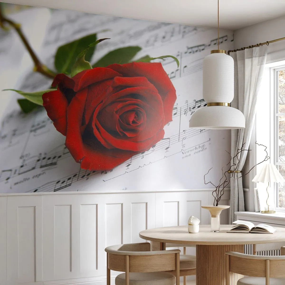 Tapet Premium Canvas - Muzica sentimentelor în stacojiu - Flori, Trandafir, Muzică - 250x175 cm
