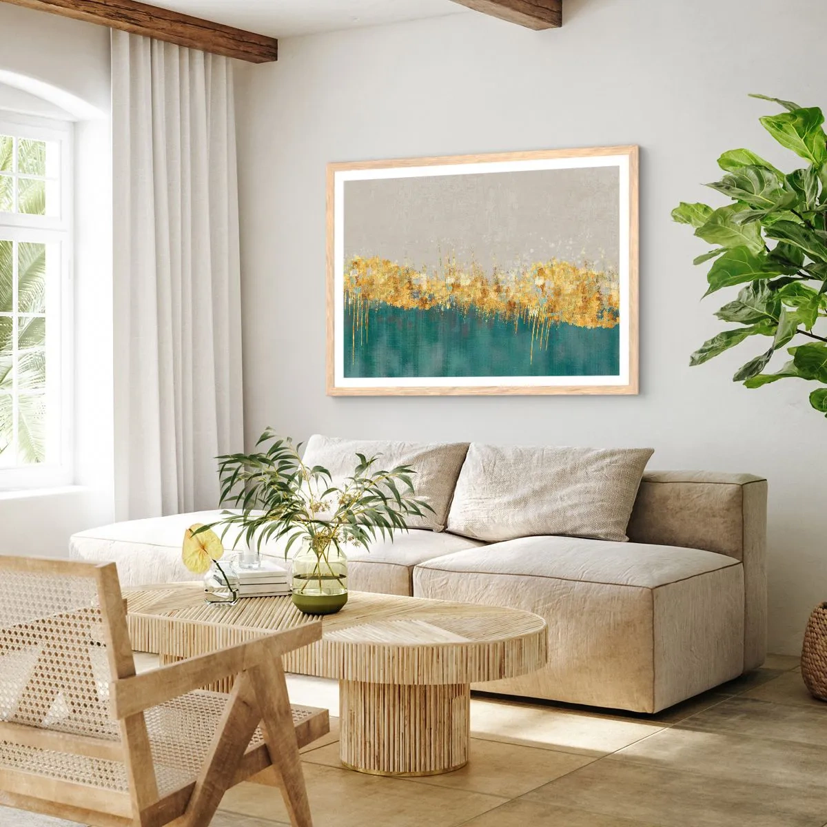 Poster în ramă de stejar deschis - Frontiera de aur - 100x70 cm