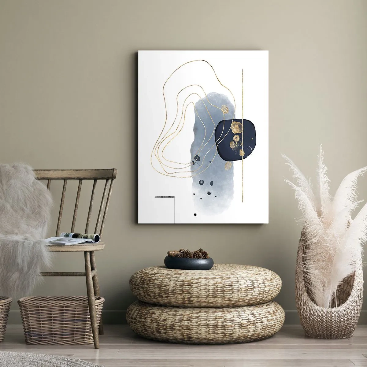 Tablou pe pânză - Fantezie albastru-auriu - 80x120 cm