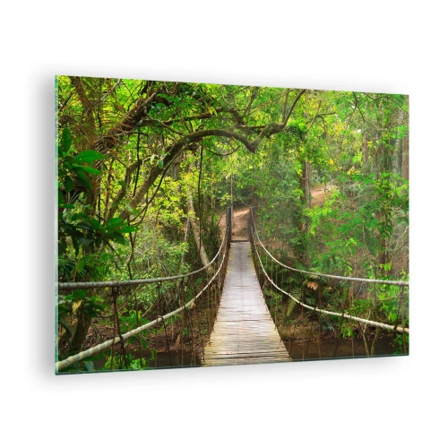 Tablou pe sticlă - Pod suspendat într-o pădure tropicală - 70x50cm - Pentru că în grădină crește o liană - Decorațiune modernă pentru perete pentru living și dormitor ARTTOR