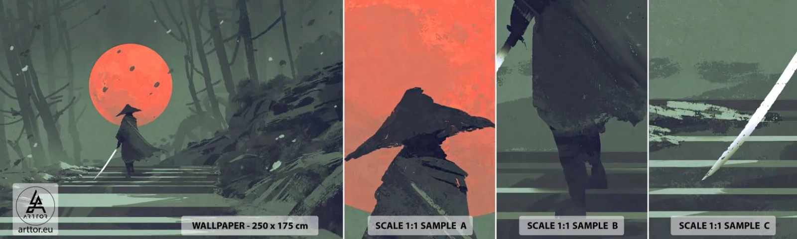 Mostră tapet autocolant Deluxe Sticker - Războinicul lunii roșii - Abstracția, Fantezie, Războinic - 100x30 cm