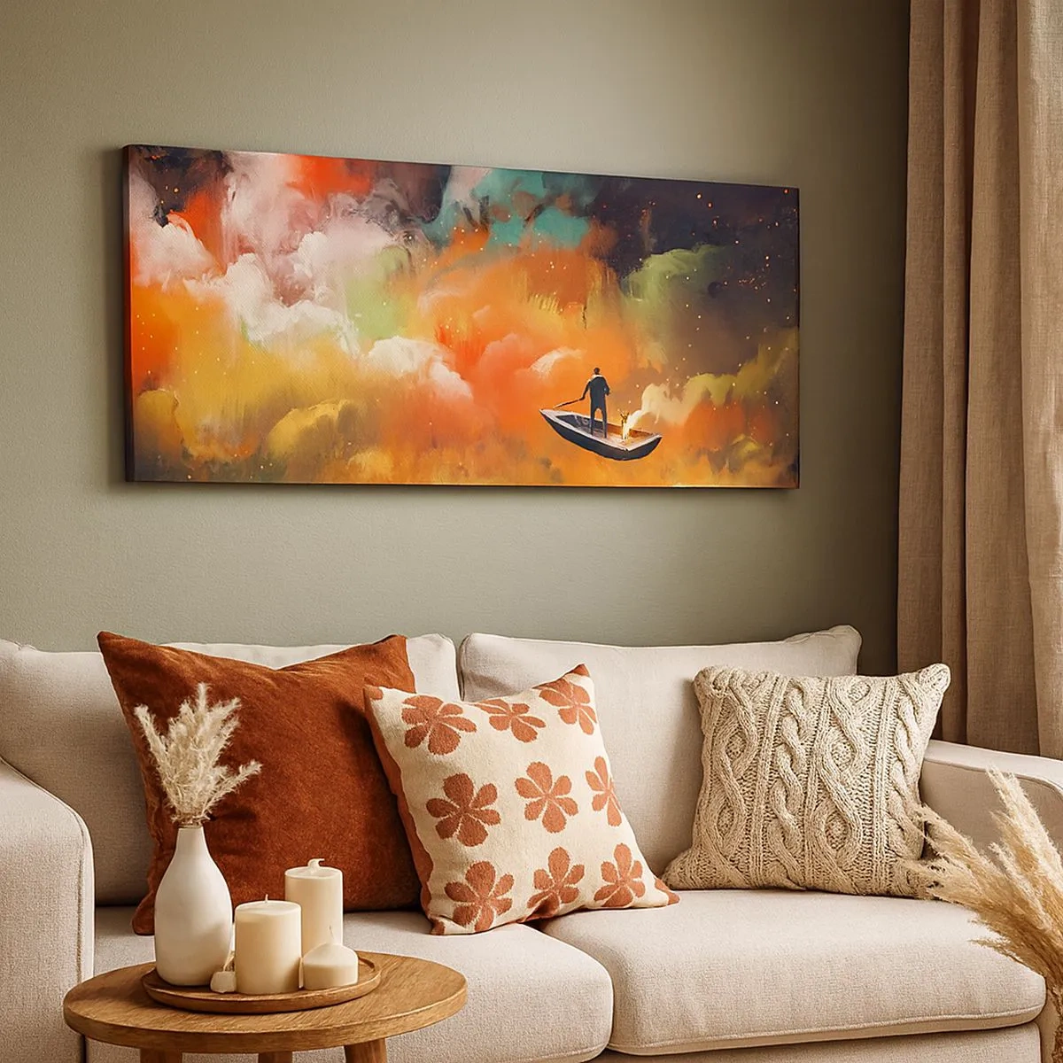 Tablou pe pânză - Cu barca prin galaxie - 100x40 cm