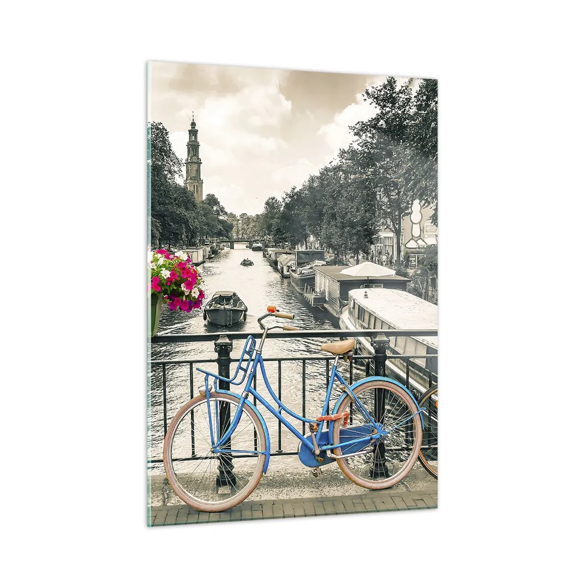 Tablou pe sticlă - Culorile unui canal din Amsterdam - 50x70 cm