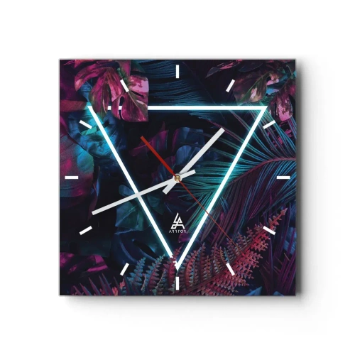 Ceas de perete - Ceas pe sticlă - Grădină în stil disco - 30x30 cm