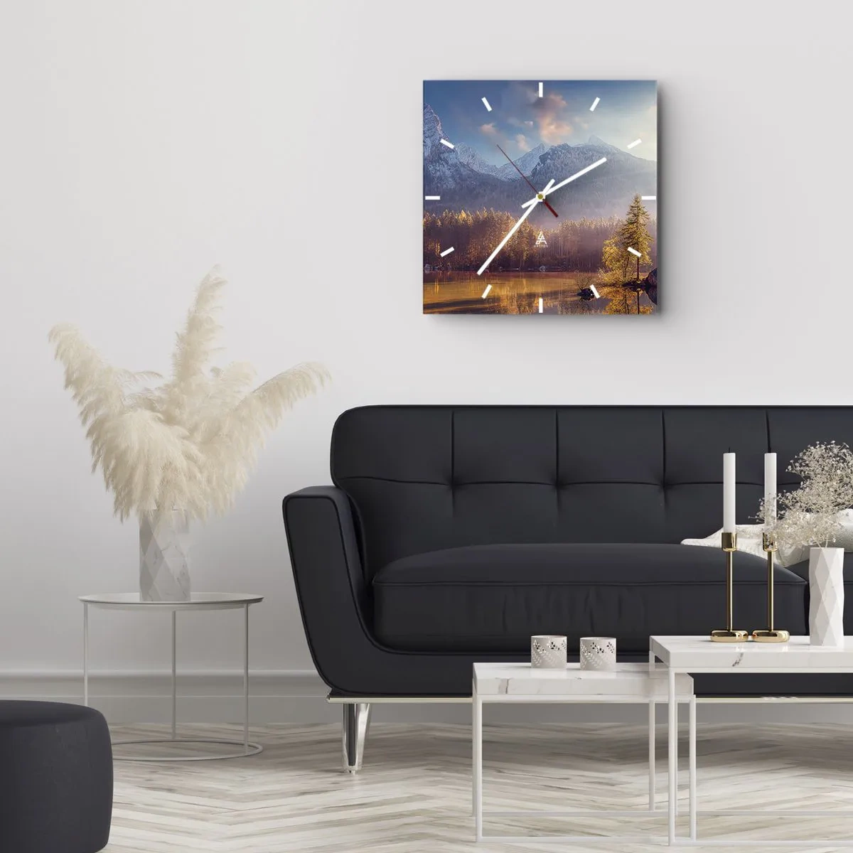 Ceas de perete - Ceas pe sticlă - La munte și la deal - 40x40 cm