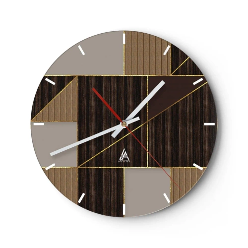 Ceas de perete - Ceas pe sticlă - Mozaic modern cu linii maro, bej și aurii - 30x30cm - Un mozaic de maro și auriu - Decorațiune modernă pentru perete pentru living, bucătărie și dormitor ARTTOR
