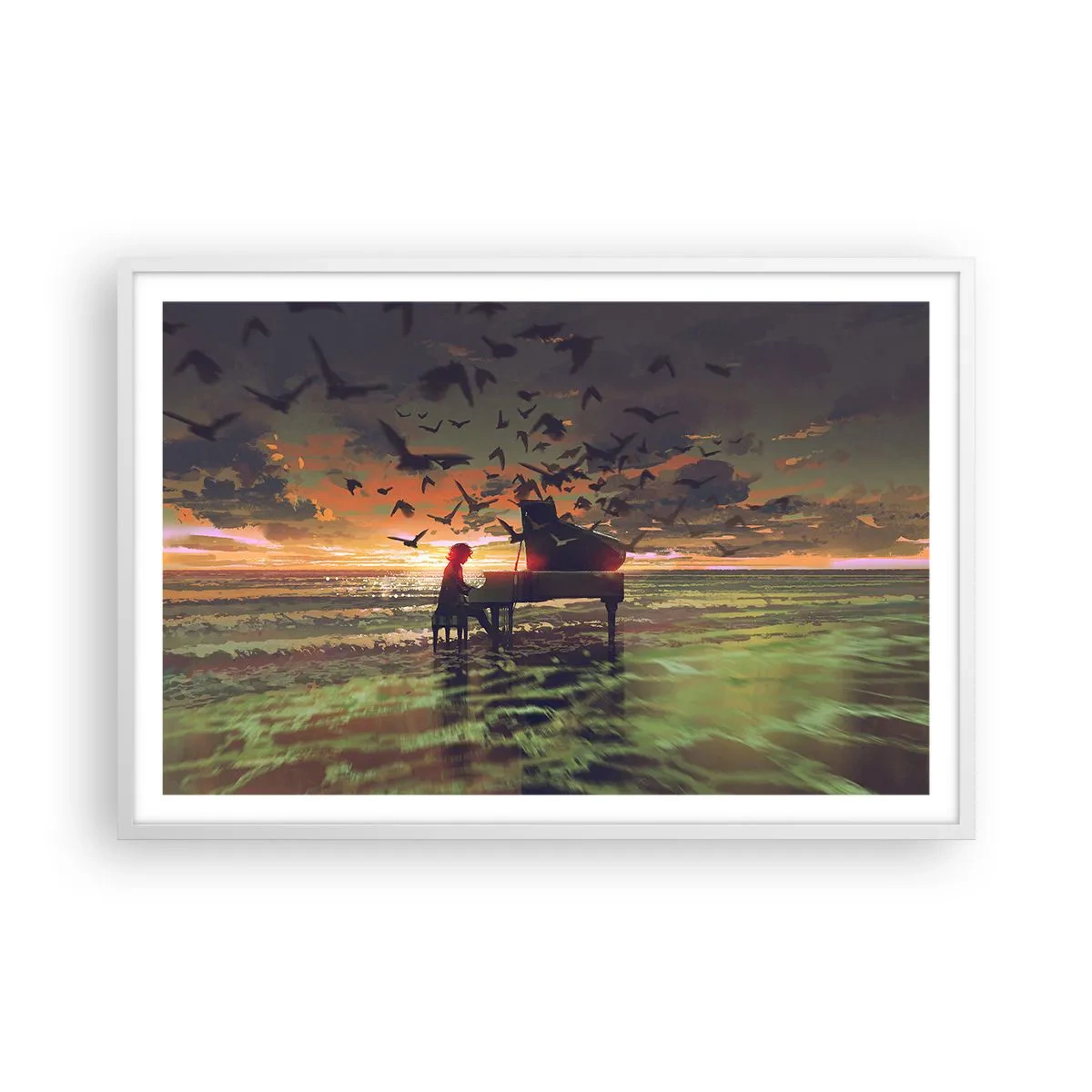 Poster în ramă albă - Concert pentru pian și valuri - 91x61 cm