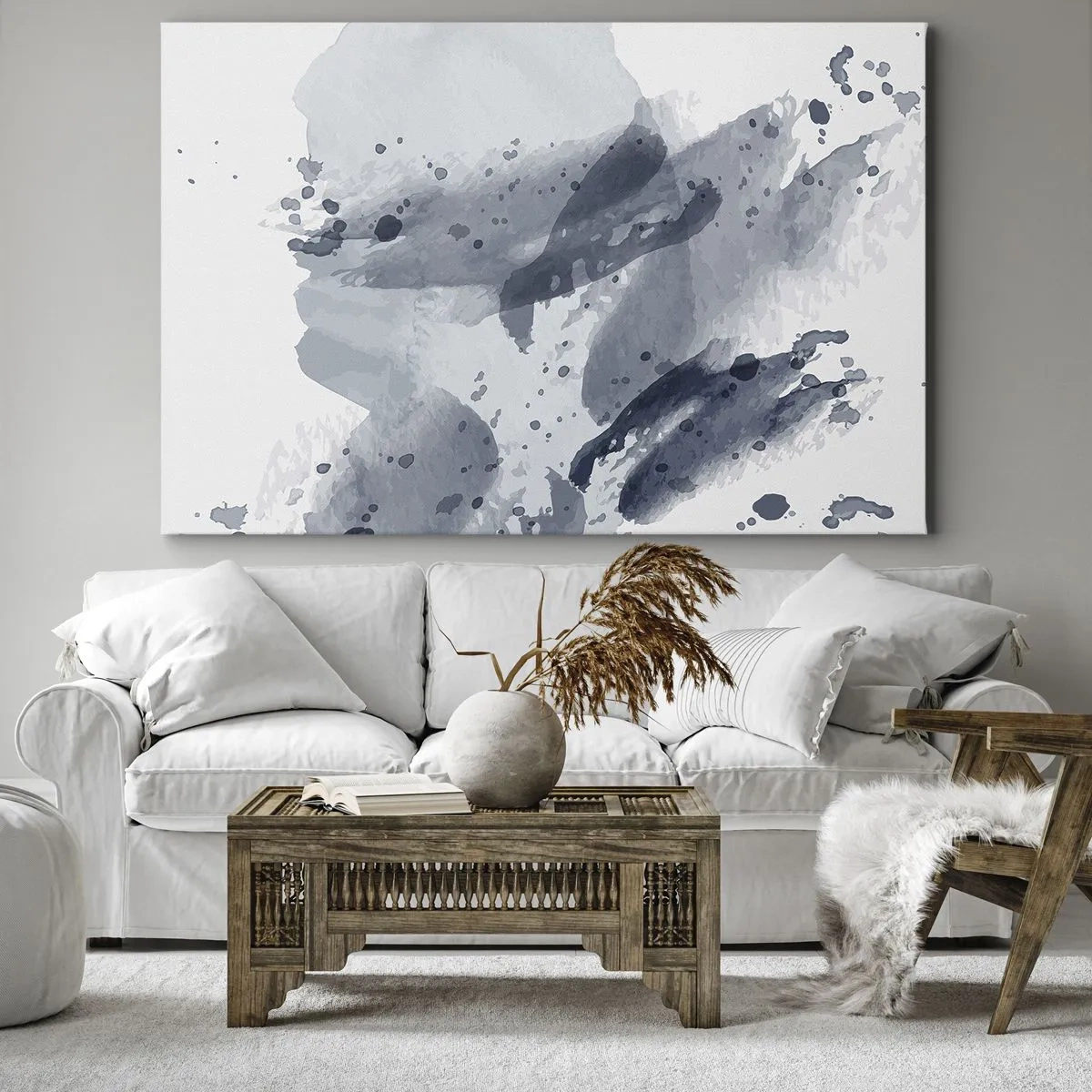 Tablou pe pânză Canvas - Pete abstracte în nuanțe de albastru pe un fundal deschis - 70x50cm - Un studiu al naturii de apă - Decorațiune modernă pentru perete pentru living și dormitor ARTTOR
