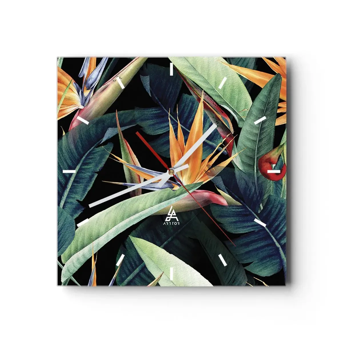 Ceas de perete - Ceas pe sticlă - Florile de flacără ale tropicelor - 40x40 cm