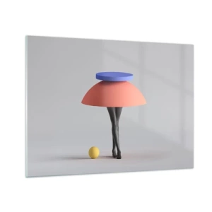 Tablou pe sticlă - O figură suprarealistă formată din forme geometrice și picioare - 70x50cm - Compoziție suprarealistă - Decorațiune modernă pentru perete pentru living și dormitor ARTTOR