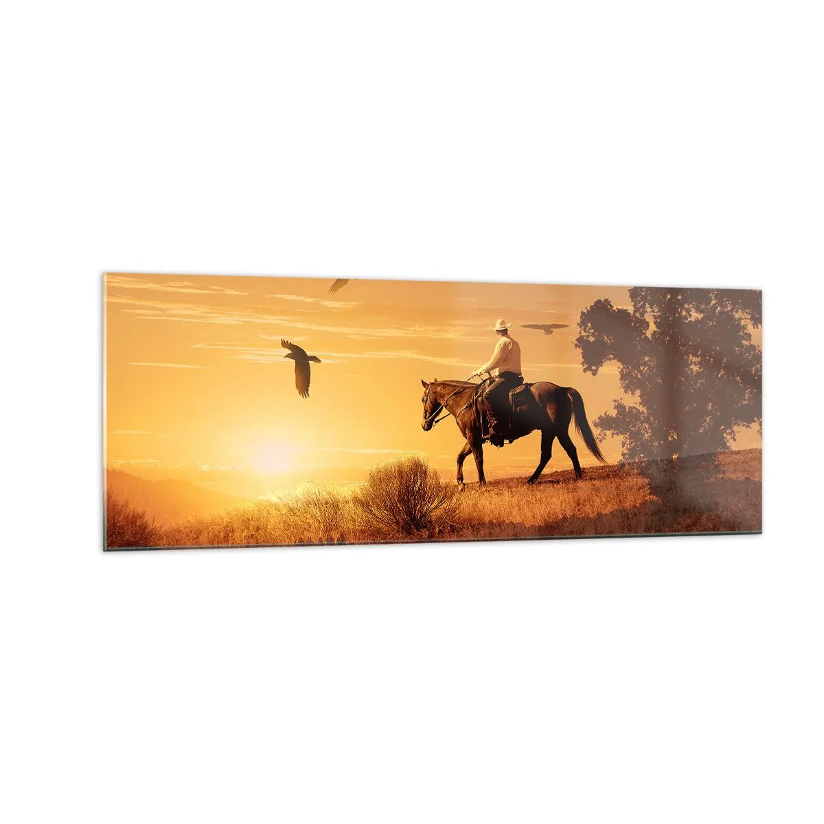 Tablou pe sticlă - Singur peste prerie - 140x50 cm