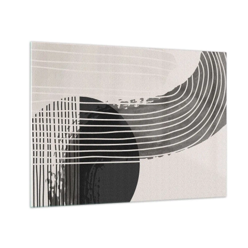 Tablou pe sticlă - Abstracție alb-negru cu linii și forme geometrice - 70x50cm - Până acolo și înapoi - Decorațiune modernă pentru perete pentru living și dormitor ARTTOR