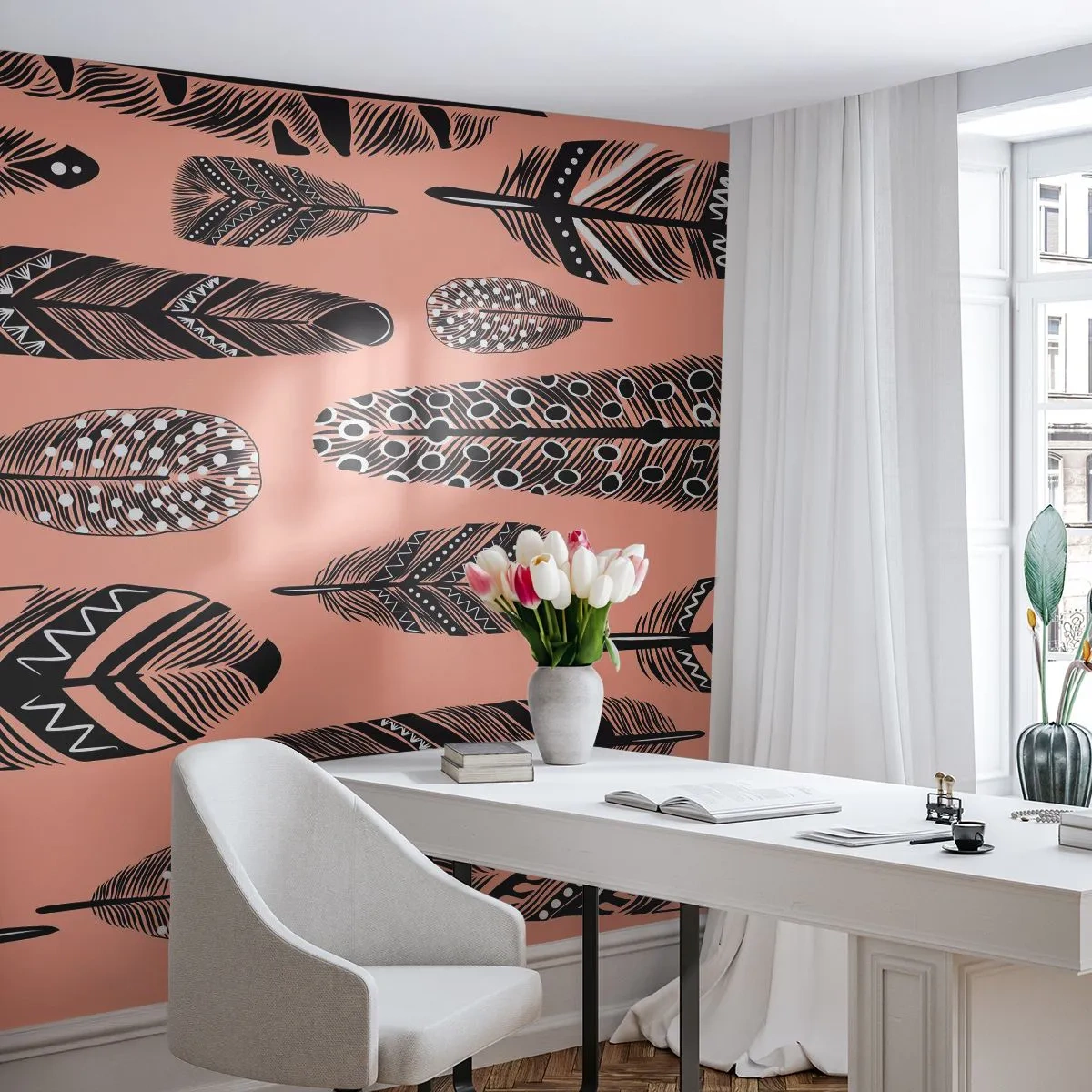 Tapet Premium Sand - Colecție indiană - Abstracția, pene, Boho - 500x350 cm