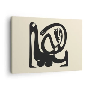 Tablou pe pânză Canvas - O figură abstractă în negru pe un fundal bej - 70x50cm - Aproape Picasso - Decorațiune modernă pentru perete pentru living și dormitor ARTTOR