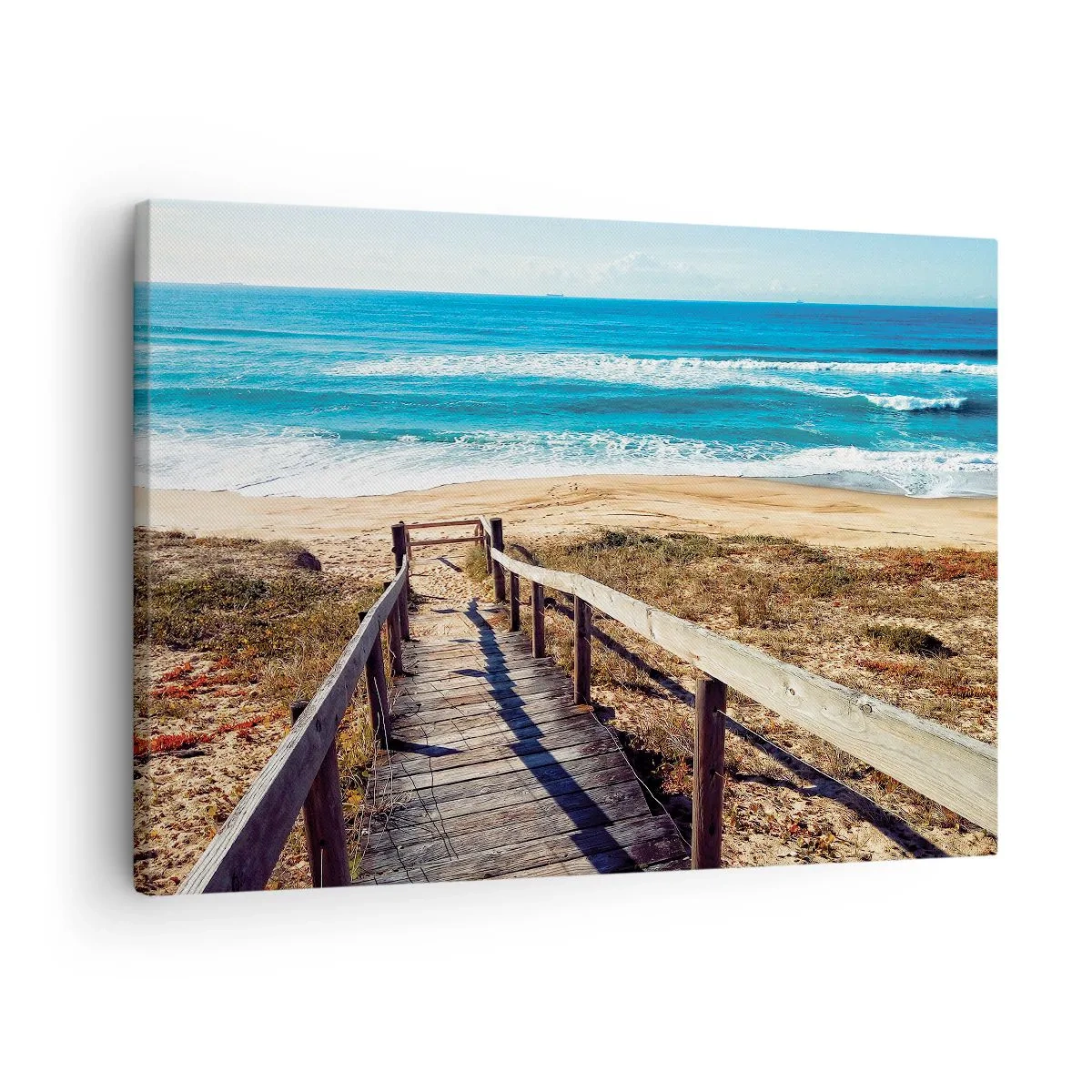 Tablou pe pânză Canvas - Calea de lemn care duce la plajă - 70x50cm - Aleargă! - Decorațiune modernă pentru perete pentru living și dormitor ARTTOR