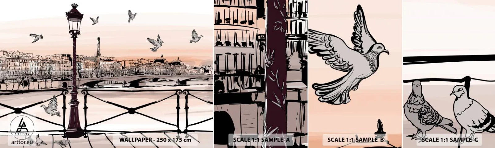 Mostră de Tapet Standard Eco - Deasupra acoperișurilor Parisului - Arhitectură, Oraș, Paris - 100x30 cm