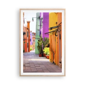 Poster în ramă de stejar deschis - Aleea curcubeului - 61x91 cm