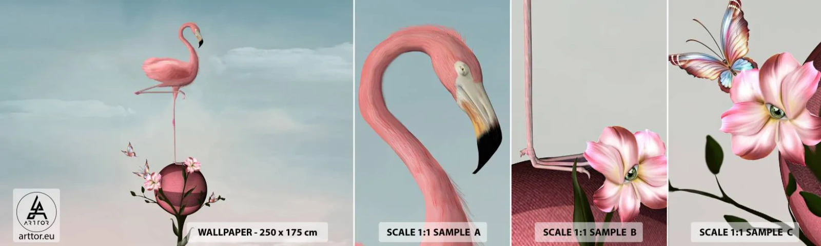 Mostră tapet autocolant Deluxe Sticker - Alegoria mingii de baschet - Abstracția, Flamingo, Pasăre - 100x30 cm