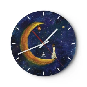 Ceas de perete - Ceas pe sticlă - O figură pe lună pe un cer nocturn de basm cu un felinar - 30x30cm - Chemarea lumii - Decorațiune modernă pentru perete pentru living, bucătărie și dormitor ARTTOR