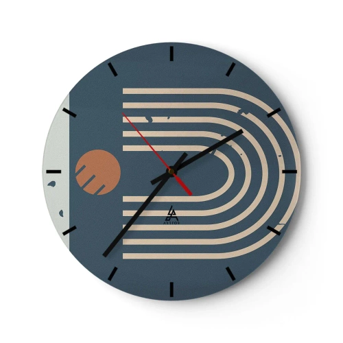 Ceas de perete - Ceas pe sticlă - Model geometric abstract în nuanțe de albastru marin și bej - 30x30cm - Geometrie în funcție de rodie - Decorațiune modernă pentru perete pentru living, bucătărie și dormitor ARTTOR