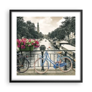 Poster în ramă neagră - Culorile unui canal din Amsterdam - 50x50 cm