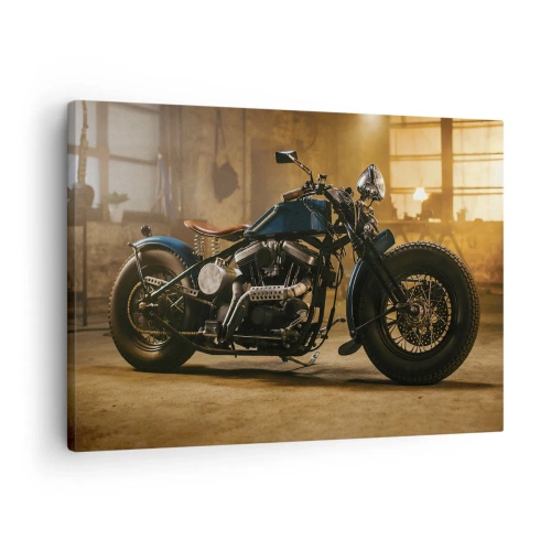 Tablou pe pânză Canvas - O motocicletă elegantă într-un interior industrial cu iluminare caldă - 70x50cm - Pot să fac totul - Decorațiune modernă pentru perete pentru living și dormitor ARTTOR