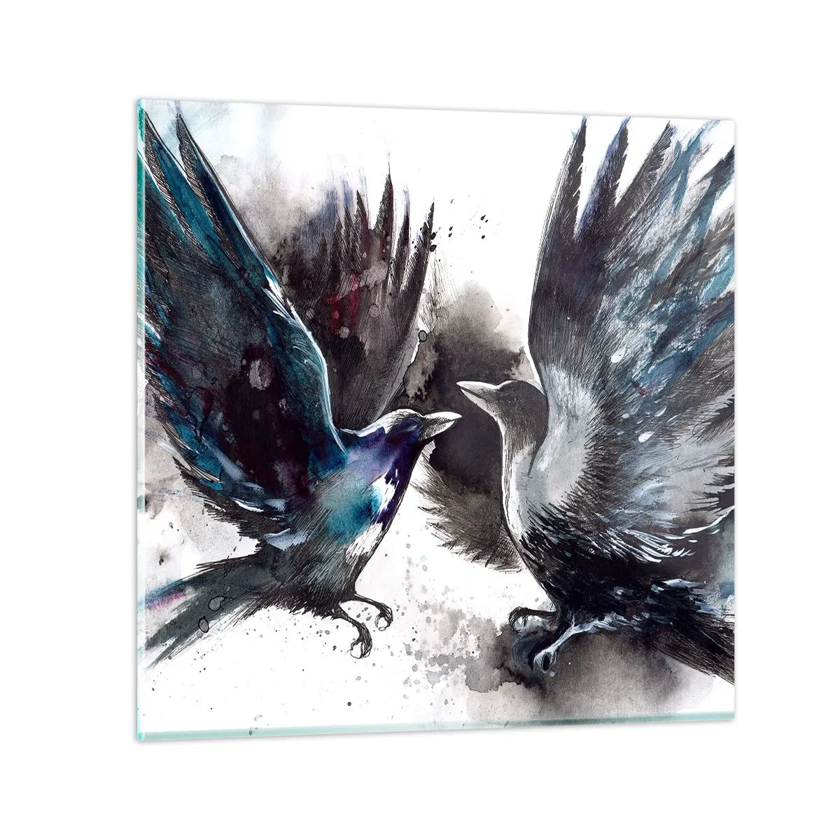 Tablou pe sticlă - Bătălia corbilor - 30x30 cm