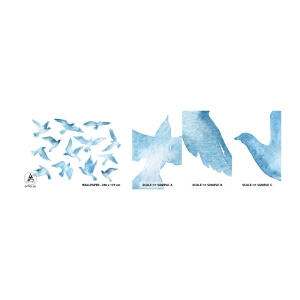 Mostră tapet autocolant Deluxe Sticker - Păsări albastre - Abstracția, Pasăre, Grafică - 100x30 cm