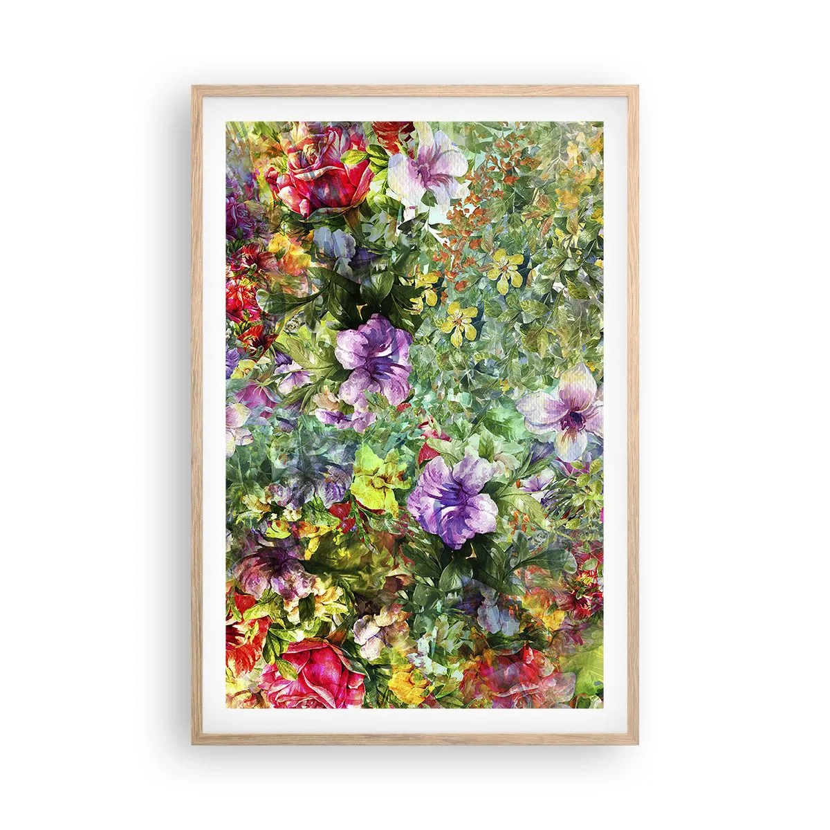Poster în ramă de stejar deschis - Să ne pierdem în flori - 61x91 cm