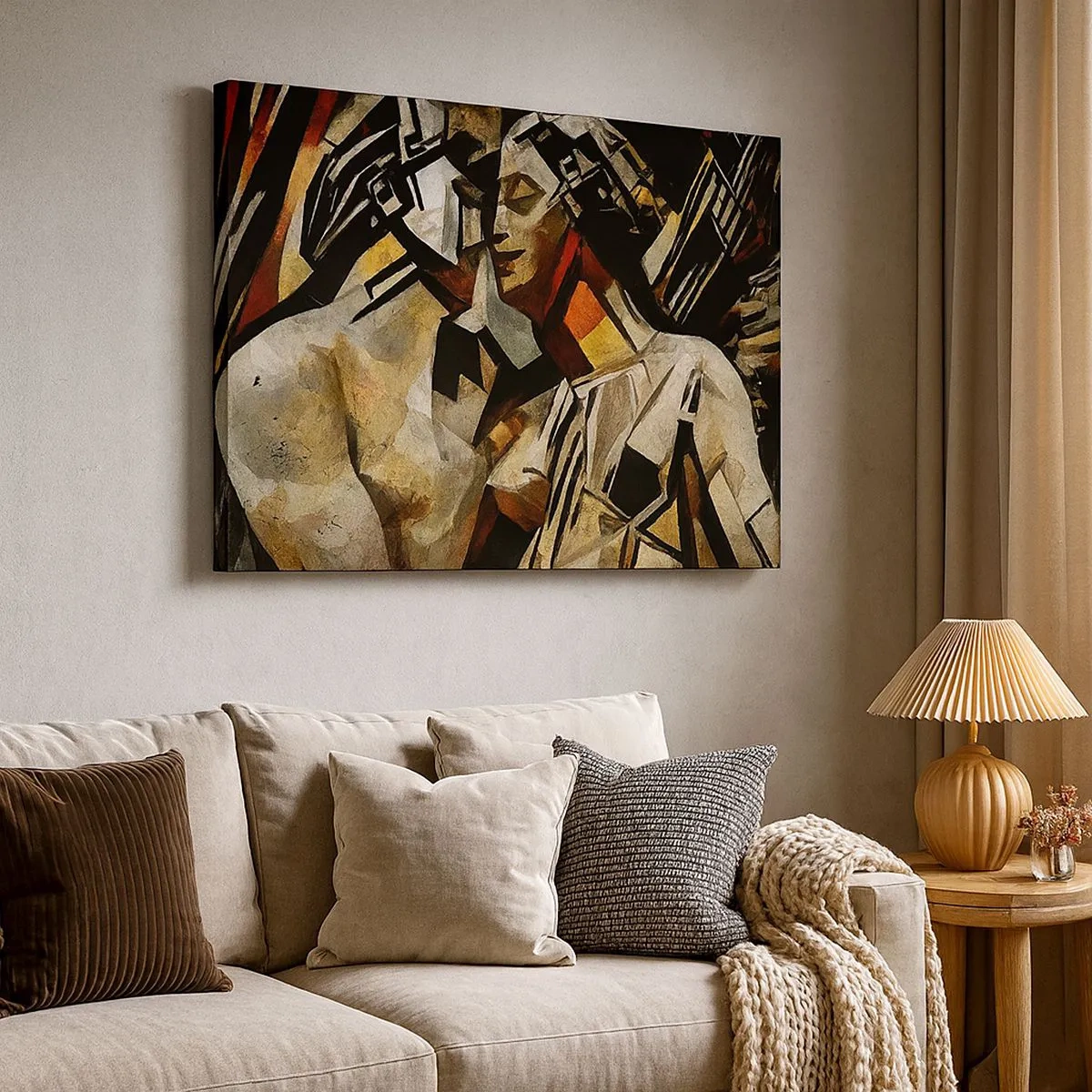 Tablou pe pânză Canvas - Compoziție abstractă cu siluete într-o formă dinamică - 70x50cm - Sărut statuar - Decorațiune modernă pentru perete pentru living și dormitor ARTTOR