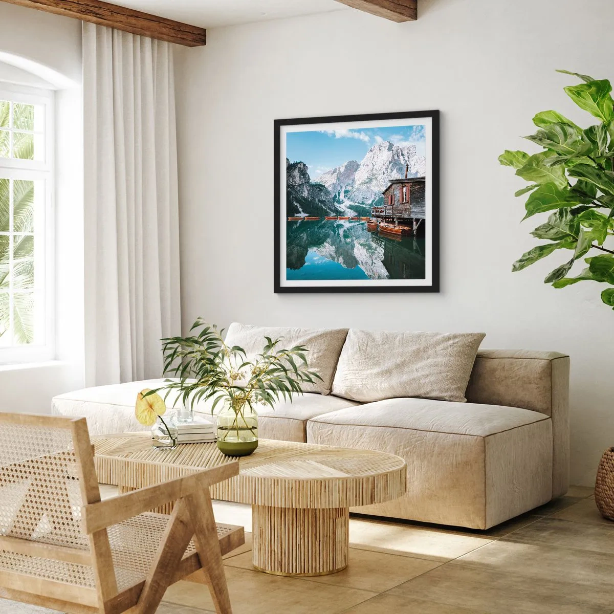 Poster în ramă neagră - Dimineață cristalină de munte - 60x60 cm