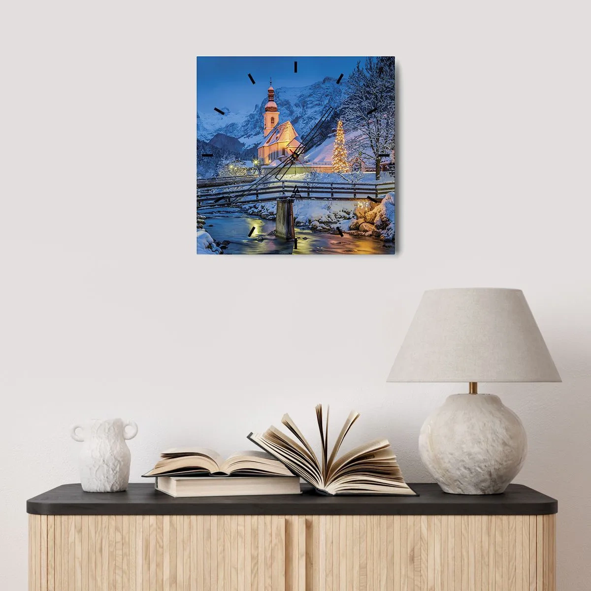 Ceas de perete - Ceas pe sticlă - Spiritul Crăciunului - 30x30 cm