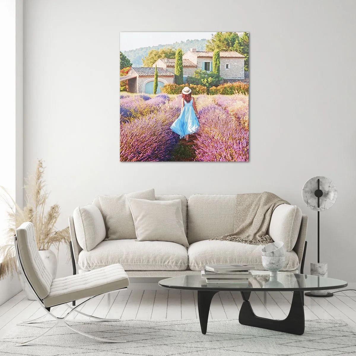 Tablou pe sticlă - Fata de lavandă - 30x30 cm