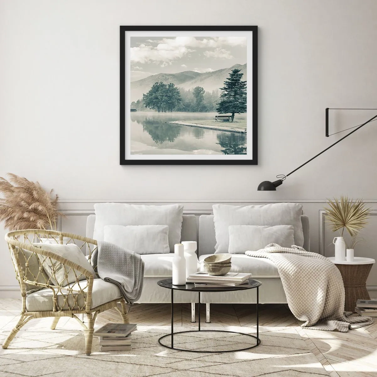 Poster în ramă neagră - Lacul încă doarme - 50x50 cm