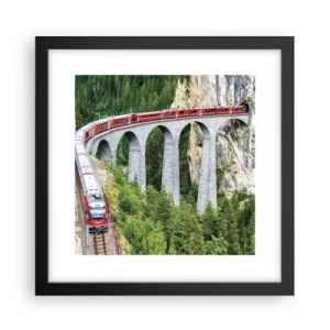 Poster în ramă neagră - Cu trenul prin munți - 30x30 cm