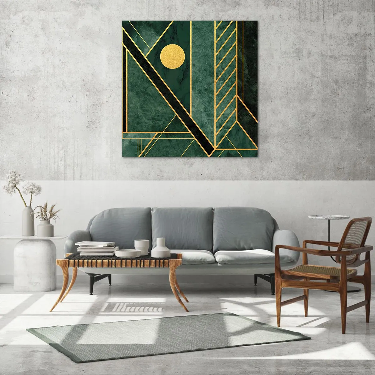 Tablou pe sticlă - Dinamica aurului și a azurului - 50x50 cm