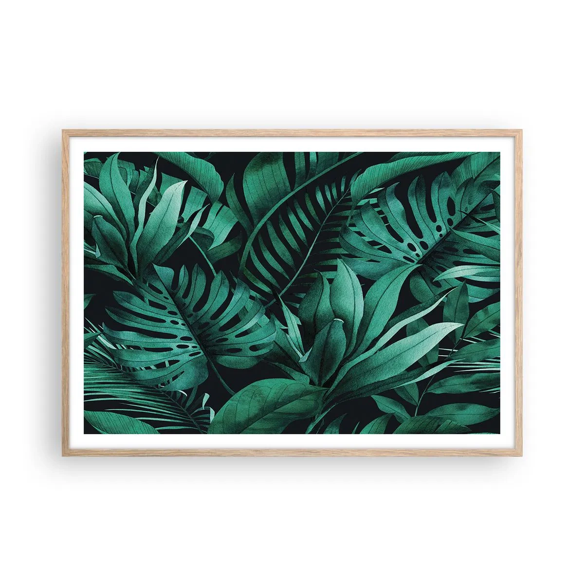 Poster în ramă de stejar deschis - Profunzimea verdelui tropical - 100x70 cm