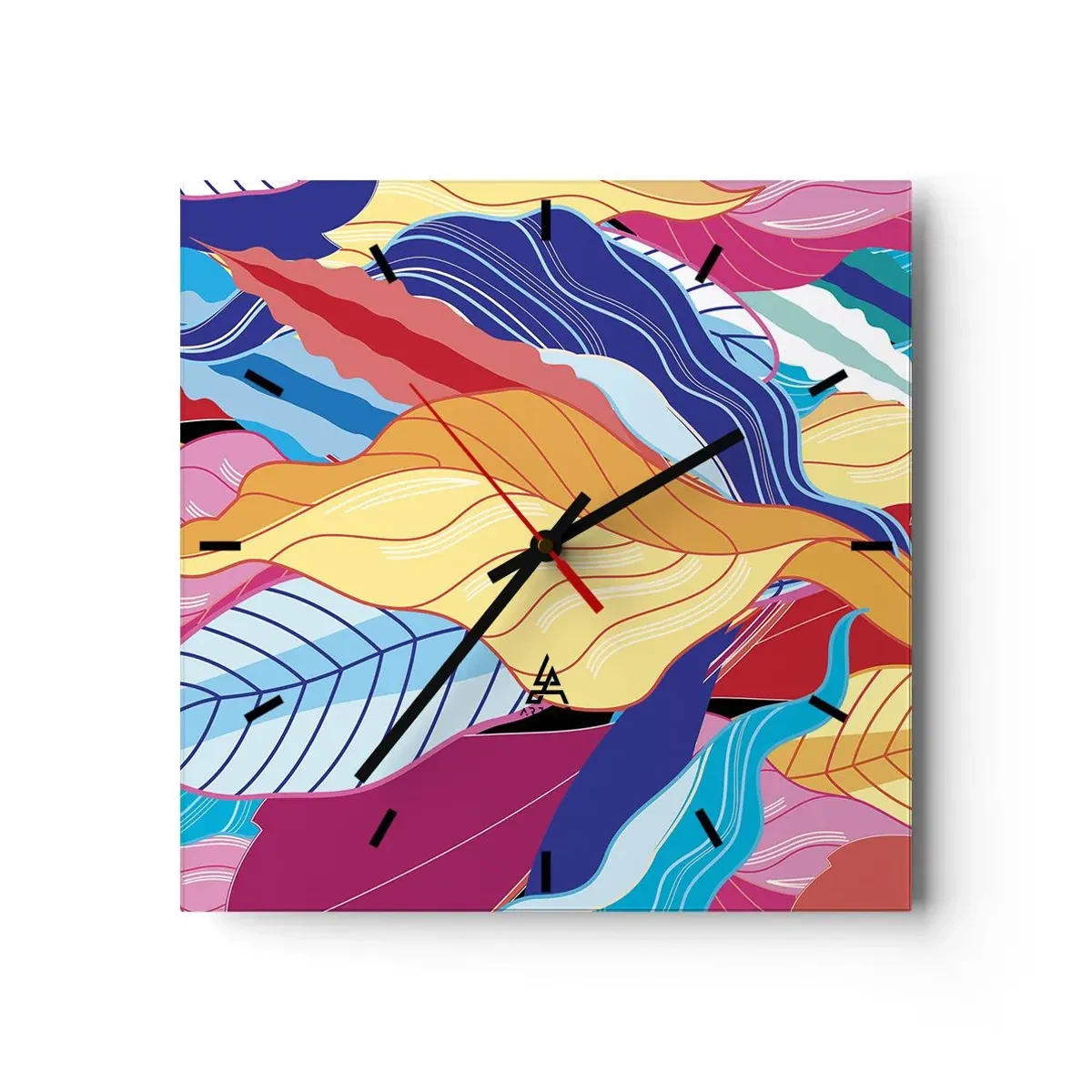 Ceas de perete - Ceas pe sticlă - O dezordine colorată - 30x30 cm