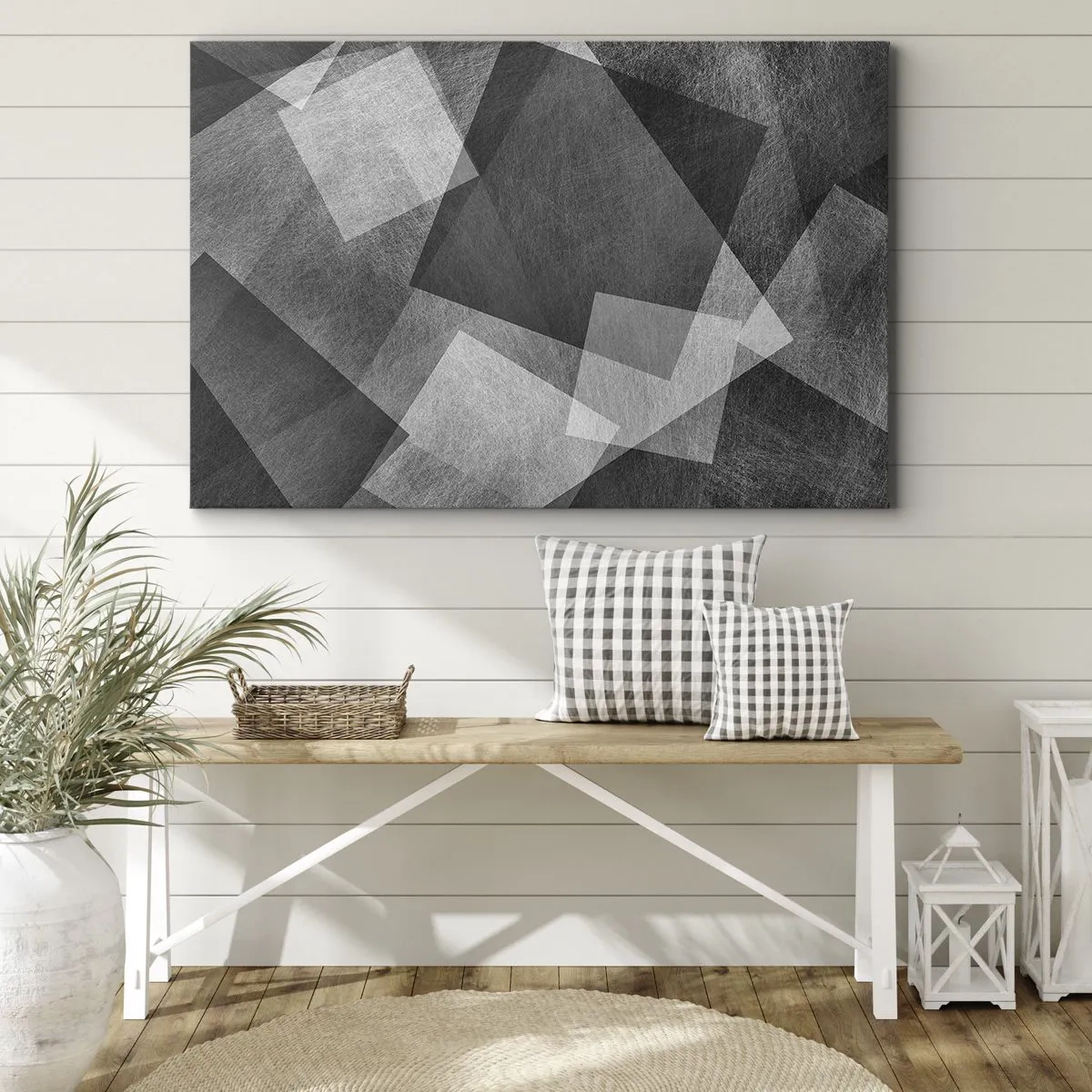 Tablou pe pânză Canvas - Abstracție alb-negru cu forme geometrice - 70x50cm - Un simbol etern al permanenței și al ordinii - Decorațiune modernă pentru perete pentru living și dormitor ARTTOR