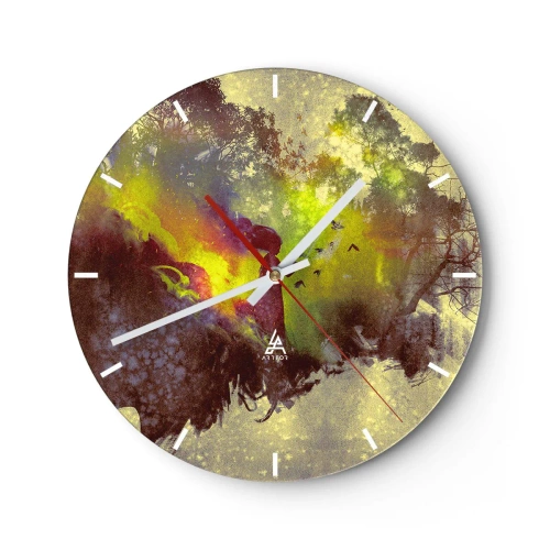 Ceas de perete - Ceas pe sticlă - Peisaj abstract cu elemente și culori naturale - 30x30cm - Mama Natură - Decorațiune modernă pentru perete pentru living, bucătărie și dormitor ARTTOR