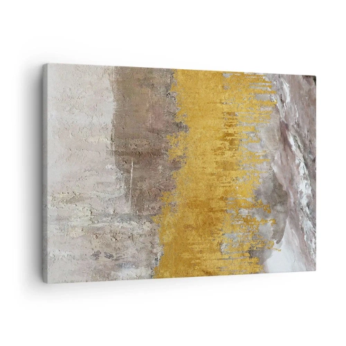 Tablou pe pânză Canvas - Model abstract auriu și bej - 70x50cm - O suflare de aur - Decorațiune modernă pentru perete pentru living și dormitor ARTTOR
