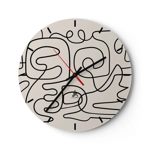 Ceas de perete - Ceas pe sticlă - Linii negre abstracte pe un fundal deschis, într-un stil modern - 30x30cm - Pe traseu - Decorațiune modernă pentru perete pentru living, bucătărie și dormitor ARTTOR