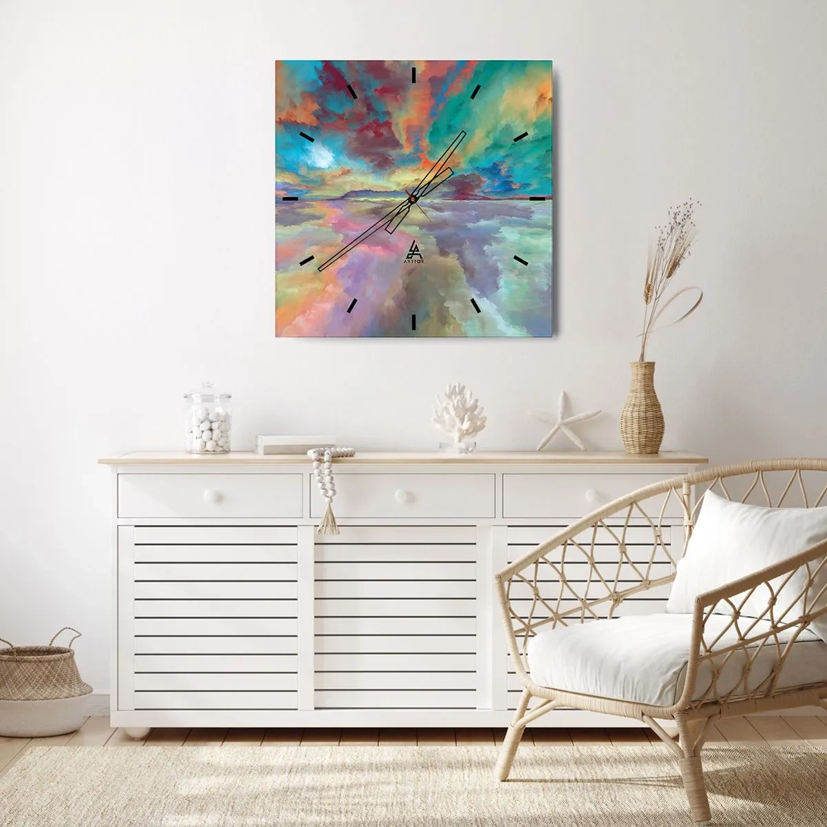 Ceas de perete - Ceas pe sticlă - Două ceruri - 40x40 cm