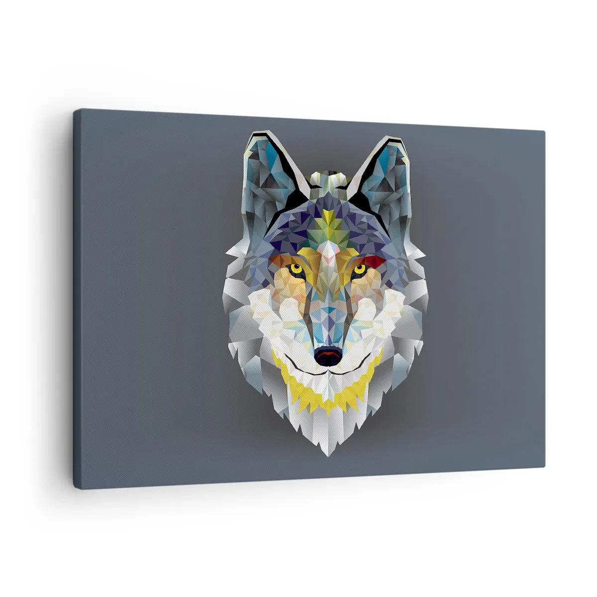 Tablou pe pânză Canvas - Imagine geometrică a unui lup pe un fundal gri - 70x50cm - Ce știm despre lup - Decorațiune modernă pentru perete pentru living și dormitor ARTTOR