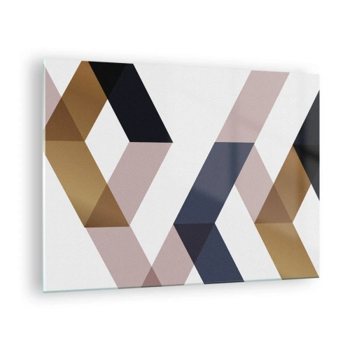 Tablou pe sticlă - Model geometric în nuanțe de auriu și bej - 70x50cm - Planuri și unghiuri - Decorațiune modernă pentru perete pentru living și dormitor ARTTOR