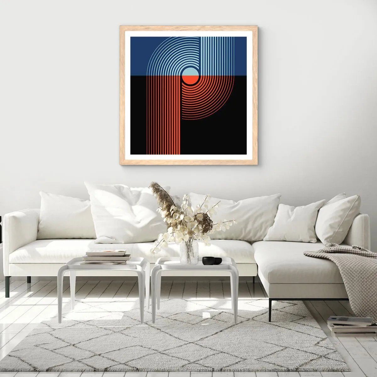 Poster în ramă de stejar deschis - Într-o îmbrăţişare geometrică - 50x50 cm