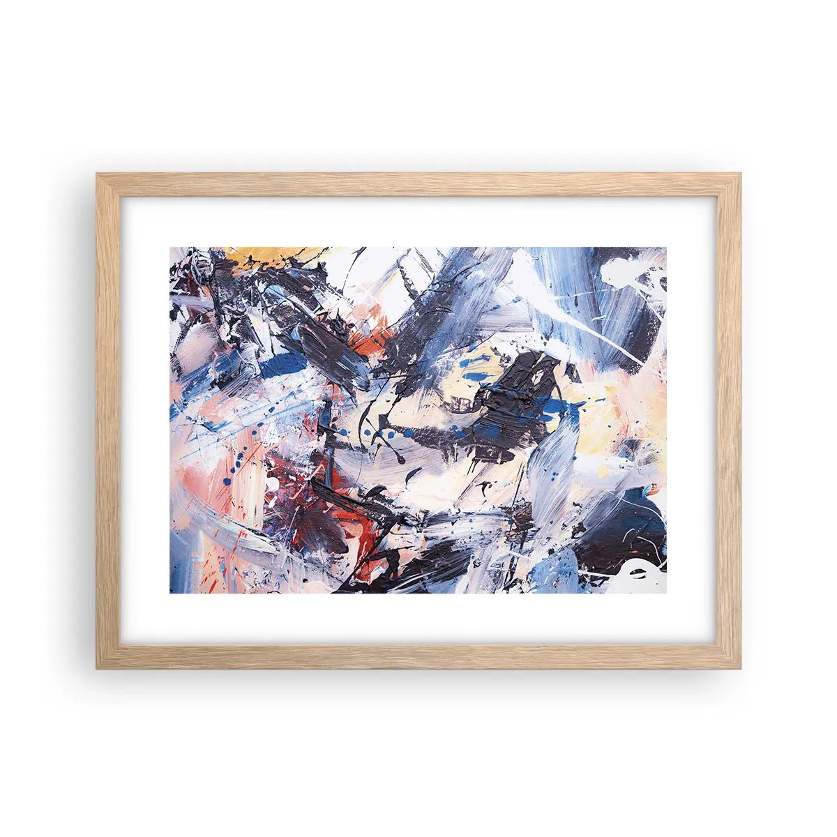 Poster în ramă de stejar deschis - Dansul nebun al abstracției - 40x30 cm