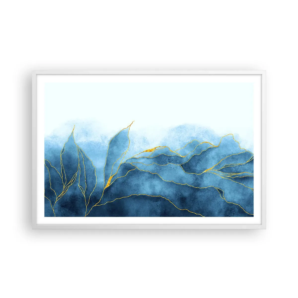 Poster în ramă albă - Albastru în aur - 91x61 cm