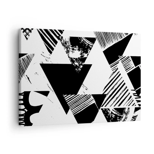 Tablou pe pânză Canvas - Modele geometrice minimaliste în alb și negru - 70x50cm - Ploaie de triunghiuri - Decorațiune modernă pentru perete pentru living și dormitor ARTTOR
